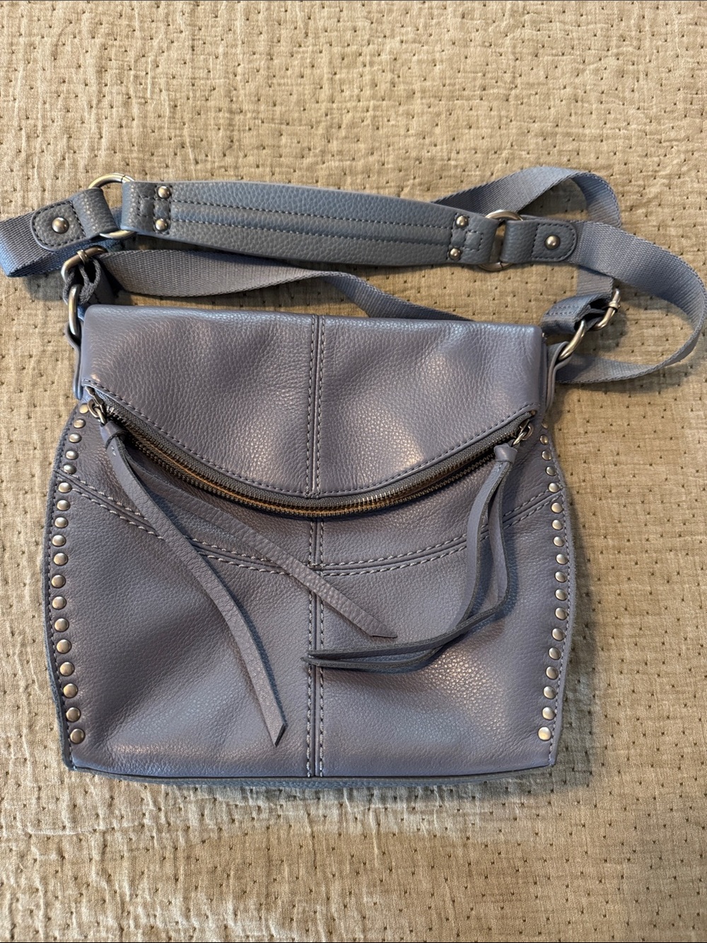 The Sak Crossbody Shoulder Bag in Slate Blue with Stud Accents